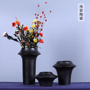 黑色家居台面新中式陶瓷花瓶，三件套创意工艺品摆件，景德镇陶瓷摆件