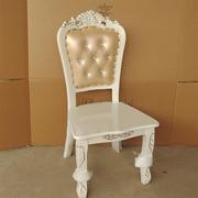 新2023欧式实木餐椅酒店餐厅，实木椅子象牙白色布艺椅子美甲化妆靠