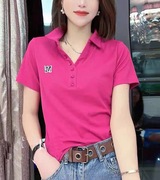 韩国玫红色t恤女2024夏季休闲polo洋气显瘦小众短袖减龄上衣