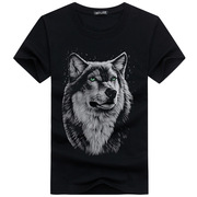 带有狼头t恤动物图案男装短袖，t恤衫夏天衣服，男式打底体恤黑色潮流
