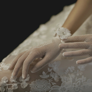 结婚新娘手套婚纱礼服短款韩版韩式影楼拍照饰品白色全指花朵婚礼