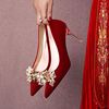 红色高跟鞋婚鞋女结婚新娘鞋2024年禾秀婚纱两穿不累脚高级感