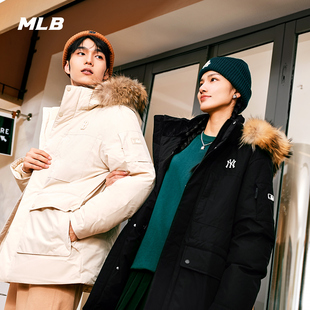 mlb男女情侣连帽羽绒服，鹅绒貉子毛领，外套2023年冬季