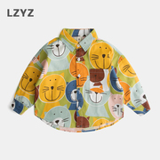 lzyz童装儿童卡通衬衫男童，长袖衬衣2023春秋薄款宽松小童上衣外套