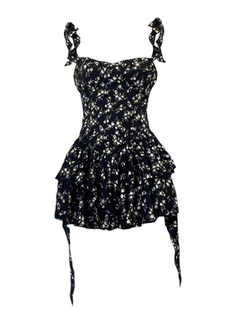 法式黑色设计感碎花，吊带裙夏季纯欲小众，茶歇裙收腰显瘦连衣裙