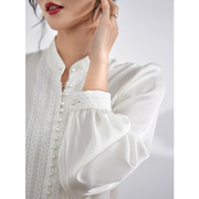 真丝拼接蕾丝白衬衫女设计感小众2024春装长袖衬衣桑蚕丝上衣