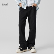 XAKA美式微喇黑色牛仔裤男简约复古宽松长裤子百搭弹力休闲直筒裤