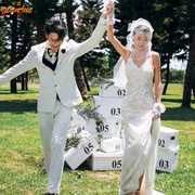 ins风韩式婚纱摄影道具白色数字礼盒 外景旅拍婚礼拍照道具箱