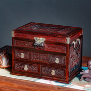 实木首饰收纳盒中式梳妆盒，结婚礼物带锁嫁妆盒红木化妆镜箱子