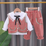 宝宝秋装女童长袖套装1-3岁2婴儿衣服洋气儿童马甲三件套秋季童装