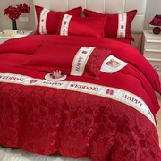 高档中式全棉结婚四件套，大红色床单被套纯棉婚庆，床上用品婚房婚嫁