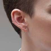 纯银小耳圈耳骨环多耳洞搭配14K包金小圆圈耳环男女防过敏银耳圈
