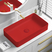 红色台上盆陶瓷洗手池洗手盆，洗脸水长方形，洗漱洗面盆台盆盆盆水池
