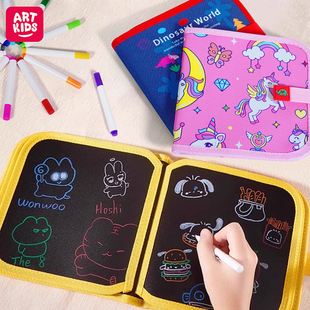 儿童画画板涂鸦填色可擦便携式水绘画本写字小黑板2-6岁宝宝玩具8