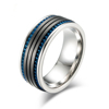 韩国钛钢拉丝黑间蓝齿形，戒指男士时尚指环生日礼物饰品jz229