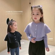 韩系女童小香风毛衣2023儿童假两件黑色时髦打底衫斗篷针织衫