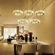 三头餐厅吊灯水晶现代简约五头餐厅灯创意大气圆形饭厅环形吊灯