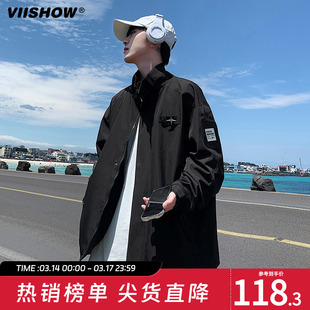 viishow外套男春秋季2023潮牌痞帅美式重磅，夹克青少年上衣