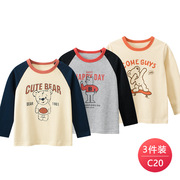 3件装2023秋季韩版童男童打底衫儿童卡通纯棉长袖t恤