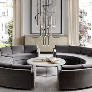 轻奢弧形沙发后现代设计师实木办公室休闲半圆形创意沙发组合定制