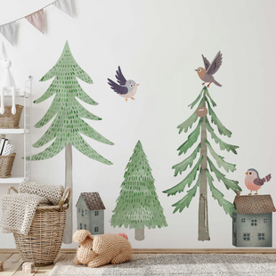 清新绿植墙贴纸自粘卧室，温馨墙纸儿童房森林，客厅墙面装饰墙壁贴画