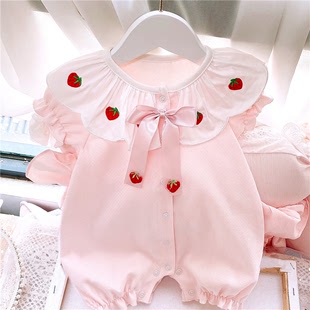 婴儿夏装薄款衣服新生女宝宝连体衣夏季短袖百天满月公主韩版哈衣