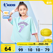 乔丹童装女童t恤速干短袖，2024夏季儿童篮球服，大童上衣宽松短t