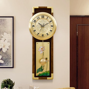 新中式黄铜实木钟表挂钟客厅家用现代轻奢装饰时钟挂墙创意挂表&a