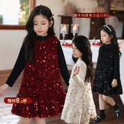 陈大猪女童连衣裙2024冬装儿童红色礼服裙新年拜年服公主裙