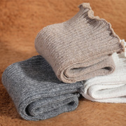 木耳边中筒羊毛袜子女加厚加绒纯色，棉保暖花边松口羊绒短袜子冬季