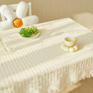 蕾丝桌布茶几轻奢高级感餐桌布圆台布长方形，白色氛围感布客厅家用