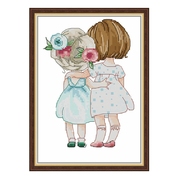 2023十字绣小幅好朋友两位女孩闺蜜卡通人物清晰印花布棉线
