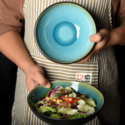 日式创意陶瓷餐具冰裂釉家用蓝色菜碗拉面碗食堂泡面碗汤碗瑕疵