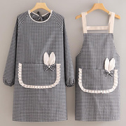 韩版棉布围裙厨房家用2023防水防油长袖，漂亮时尚做饭专用罩衣