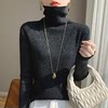 黑色高领毛衣女2023年秋冬时髦堆堆领高级感金银丝针织打底衫