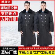 冬季棉大衣防雨防寒中长款大衣加厚加绒保暖保安值班军绿色棉大衣