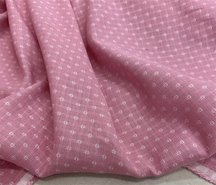 大牌尾货粉红白色色织格纹舒适法式纯亚麻面料设计师衬衫裙子布料
