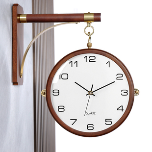 欧式客厅挂钟钟表时尚简约双面，时间表实木铜框双面，钟时钟(钟时钟)hds23