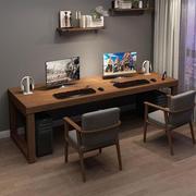 实木双人书桌家用长条桌，学习桌子卧室，靠墙办公桌学生电脑桌椅组合