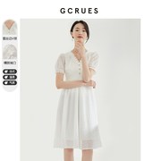 gcrues白色很仙的蕾丝连衣裙女2024夏季气质短袖V领长款裙子