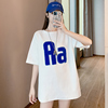 欧货大版白色短袖t恤女夏装2024年韩版宽松中长款字母上衣潮