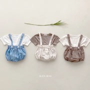 ins韩版23夏季婴幼儿洋气，套装宝宝纯棉，包屁背带连体短裤t恤两件套