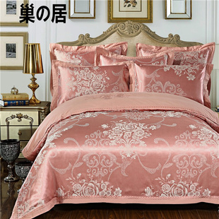 欧式全棉四件套纯棉高档贡缎提花被套2..0米床上用品婚庆被罩床单