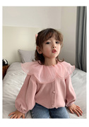 2021春季韩版中小女童，宝宝时尚蕾丝花边翻领，外套女宝开衫上衣