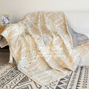 波西米亚纯棉四层纱布毛巾被沙发垫，全包罩巾午睡空调，薄被儿童盖毯