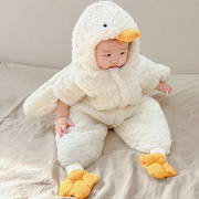 秋冬网红宝宝睡袋可爱卡通白鹅，新生婴儿连体抱衣海星包脚保暖爬服