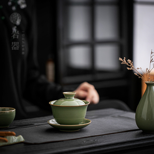 陶瓷三才盖碗茶杯大号，家用泡茶碗敬茶杯功夫，茶具手抓壶单个茶碗