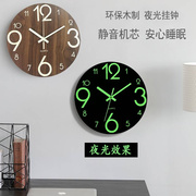 房间夜光挂钟卧室超静音钟表，客厅家用时钟挂墙荧光极简约木制挂表