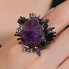 天然紫水晶芽开口戒指波西米亚ins风夸张复古铜指环小众设计礼物