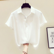 白色垂感衬衫女士高级感职业薄款雪纺，短袖上衣夏季设计感衬衣